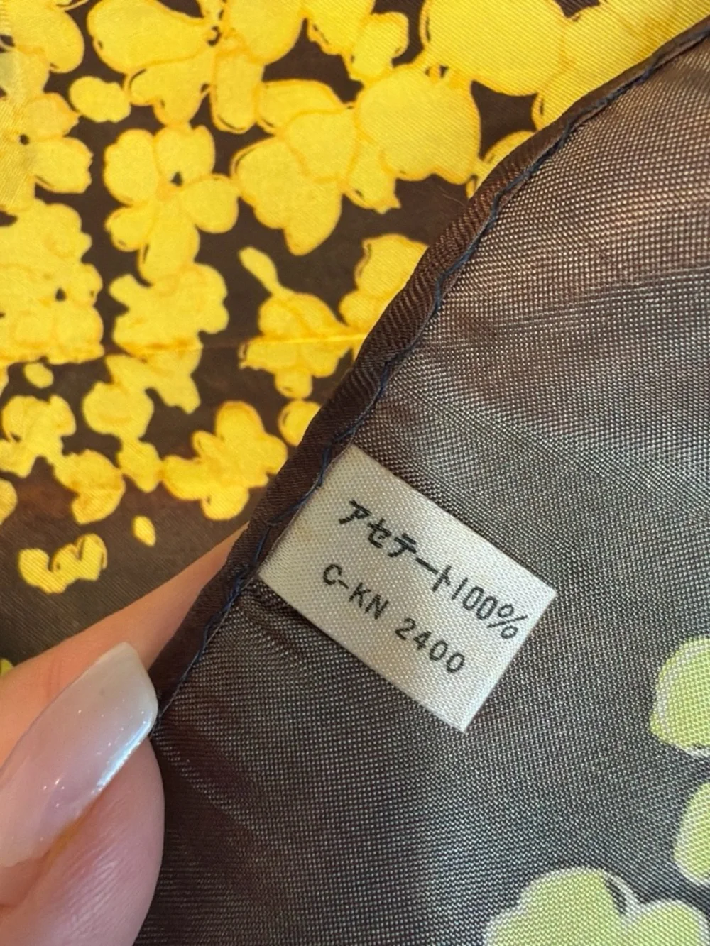 Brown Floral Square Scarf with Yellow & Green Blossoms